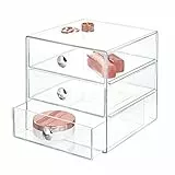 iDesign rangement maquillage à 3 tiroirs, compacte en plastique pour produits de beauté, ou cosmétiques, boîte à bijoux carrée, transparent