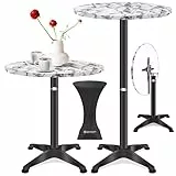 KESSER® 2in1 Stehtisch klappbar Bistrotisch 1er Set | Aluminium Edelstahlplatte | höhenverstellbar 70cm / 115cm | Partytisch Tisch Ø 80cm | In- & Outdoor Empfangstisch | Klapptisch mit Husse Marmor