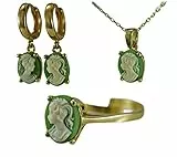 925er vergoldetes Silber - 14k Vergoldet- Lady Cameo - Vintage Style - Schmuck-Set - Geschenk-Set - Hochzeit - Geschenk für Mama - (Set: Ohrringe + Kette + Ring)
