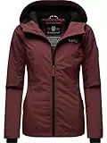 MARIKOO leicht gefütterte Damen Übergangsjacke kurz Outdoor-Jacke mit Jersey-Innenfutter und großer Kapuze Brombeere Wine Gr. M
