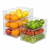 kelav Kühlschrank Organizer 6-teilig (2 Größen), Stapelbare Aufbewahrungsbox mit Griff, Transparente Vorratsbehälter für Kühlschrank, Küche, Schrank und Schublade, BPA-frei​
