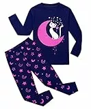 Tkiames Mädchen Schlafanzug Giraffe Baumwolle Kinder Langarm Pyjama,Moon Cat, 9