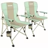 XGEAR Campingstuhl mit gepolsterter harter Armlehne, stabiler Klappstuhl mit Getränkehalter, Rasenstuhl-Rückenlehne, Netz-Aufbewahrungstasche, Unterstützung bis 180 kg, Grün mit Khaki, 2 Stück