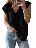 Saodimallsu Damen V-Ausschnitt Pullover Weste Oversized Ärmellos Tank Tops Leichtgewicht Strickpullover Sommer Elegante Oberteil Schwarz XX-Groß