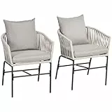 Outsunny 2er-Set Gartenstühle mit Kissen Gartenmöbel im Boho-Stil Gartensessel Set, Gartenstuhl, Terrassenstuhl, Balkonstuhl, Metallrahmen, Beige, 57 x 60 x 71 cm