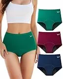 PULIOU Periodenunterschwäsche Starke Blutung Unterhosen Damen Baumwolle Menstruationsunterwäsche Mädchen High Waist Unterwäsche Frauen Slips Postpartum Lecksicher 3er Pack Dunkle-L