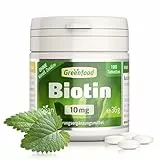 Biotin, hochdosiert, 10mg - 180 Tabletten, vegan. Vitamin B7 (Biotin) - das Beauty-Vitamin für gesunde Haut und Haare. OHNE künstliche Zusätze - laborgeprüft. Von Greenfood.