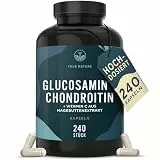 Glucosamin Chondroitin hochdosiert - 240 Kapseln mit 2600mg Glucosamin & Chondroitin pro Tag - mit Vitamin C (trägt zur normalen Kollagenbildung bei) - Pharmazeutische Qualität - TRUE NATURE