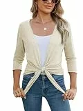 Famulily 3/4 Ärmel Beige Bolero für Damen Krawatte Vorderseite Sommer Sheer Cardigan Shrug Tops (M, Beige)