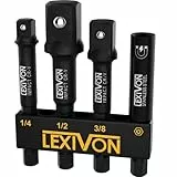 LEXIVON Impact Stecknuss Adapter bit & Magnetic bithalter Set | 4 Stück of 1/4-Inch Hex Shank Extension auf 1/4', 3/8', and 1/2' Drive (6.35 | 9.5 | 12.7mm)