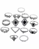 LEEQBCR 15 Stück Vintage Silber Punk Ringe Set,Punk Grunge Vintage Ringe, Stapelbare Gothic Rings Set Fingerringe Boho Y2K Accessoires Schmuck