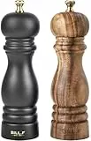Bill.F Salz- und Pfeffermühlen-Set,Holz-Pfeffermühle Set mit 2 manuellen Salz- und Pfefferstreuern, nachfüllbar, 17,8 cm (schwarz und holzfarben)