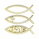 eMagTech 3 Stück 3D Auto Jesus Fisch Aufkleber 3 Stil Christian Kreuz Fisch Emblem Metall Optik Aufkleber für Auto Fenster Laptop Gepäck Kühlschrank 140 x 45 x 6 mm, Golden