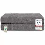 Komfortec 2er Saunahandtuch Set 80x200 cm, Große Saunatücher aus 100% Baumwolle, Sauna Handtücher, Flauschig und Saugstark, Schnelltrocknend, Anthrazit Grau