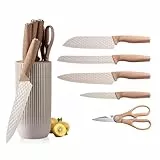 Justup Messerset Küchenmesser Set, 6-teiliges Khaki Edelstahl Messerblock Set, Professionelles Messer Set mit scharfen Klingen und ergonomischen Griffen, Kochmesser Set für Küche (Khaki)