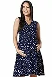 HAPPY MAMA. Damen Umstands Stillkleid Lagendesign V-Ausschnitt Empire-Taille. 078p (Marine mit kleinen weißen Punkten, 40, L)