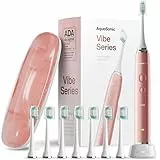 Aquasonic - Vibe Series Ultra-Whitening elektrische Zahnbürste | ADA akzeptierte Zahnbürste, 8 Bürstenköpfe & Reiseetui, 40.000 VPM Motor & kabelloses Laden - 4 Modi mit Smart Timer Satin Rose Gold