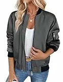 Zeagoo Pilotenjacke Damen Langarm Atmungsaktive Jacket leichte Fliegerjacke für Frauen Zip Up Solid Sweatjacke Grau