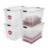 Iris Ohyama Aufbewahrungsboxen mit Deckel, 60L, 4er-Set, Transparent, Sicherer Verschluss, Stapelbar, Griffe, für Schlafzimmer, Schrank, Organisation, BPA-freies Plastik, Ordnungsboxen, NTB-60