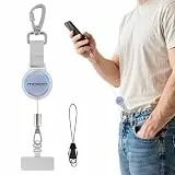 MoKo Einziehbares Handy-Sicherungsband, Einziehbarer Umhängeband mit Diebstahlschutz und Metallhaken und 360°-Metallhalterung, Handy-Umhängeband für Outdoor, Wandern, Klettern, Transparent & Silber