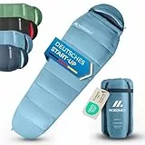 NORDMUT® Schlafsack Erwachsene – kleines Packmaß & Ultraleicht (900/1500g) – 3-Jahreszeiten (250 GSM) & Sommerschlafsack (100 GSM) – Mumienschlafsack für Camping, Outdoor & Festivals