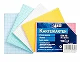 TSI Karteikarten farbig sortiert, 100er Packung, kariert, Größe: DIN A8 (74 x 52 mm), Art. Nr. 65858