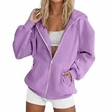 Betadog Damen-Kapuzenpullover mit Reißverschluss, langärmelig, übergroße Sweatshirts, Fleece, Y2K, Jackentaschen, Herbst-Outfits, modische Kleidung, 2-lila, L