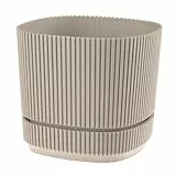 VERDENIA PERA Blumentopf mit Speziellen Untersetzern – Leicht, für den Innen- und Außenbereich, Hochwertiges Synthetisches Material, Stilvolle Matte Oberfläche – 17x17x15cm – Beige