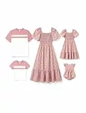 PATPAT Familien Outfits Set Kurzarm Boho-Stil, Partnerlook Mutter Tochter Kleid, Passende T-Shirt & Mutter Kind Kleider Mama Tochter Kleidung Sommer, Couple Paare Baby - Mädchen 12-18 Monate