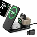 ESR 3 in 1 Ladestation Apple Watch und iPhone, 15W Zertifiziert MagSafe Ladestation mit Apple Watch-Ladegerät, Reiseladegerät für mehrere Geräte iPhone 17e/17/16/15/14/13/12/Watch/AirPods, Schwarz