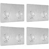 com-four® 4x Doppel-Wandhaken in Metall-Optik - Wunderhaken auf Selbstklebepad - Klebehaken ohne Bohren (4 Stück - Doppelwandhaken Metalloptik)