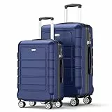 SHOWKOO Handgepäck-Set, 2-teilig, Hartschale, PC + ABS, erweiterbar, leicht, langlebig, Trolley, Reise-Kabinengepäck mit Spinnrollen, TSA-Schloss, blau, 20+24 Inch