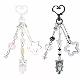 Ouligay 2 Stück Schlüsselanhänger Katze Cute Cat Keychain Katze Schlüssel Anhänger mit Herz Stern Katzen Dekoration Katzen Bag Charm Süße Schlüsselanhänger Y2K Accessoires für Halloween Partner