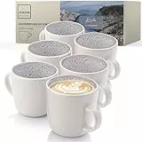 Sänger Kreta | Kaffeebecher 6 Personen, Steingut Kaffeetassen Set 6er, Tassen Set Teetasse Set spülmaschinenfest mikrowellenfest, Coffee Mug creme blau 350 ml | VALUE COLLECTION