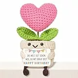 Giftasy Geburtstagsgeschenk für Frauen – Handgehäkelte Herzblume mit Energiekarte, Geschenke für Frauen, Mama, Freundin, Oma, Schwester, Geburtstag, Happy Birthday