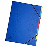 Exacompta 54072E Premium Ordnungsmappe geheftet. Aus extra starkem Colorspan-Karton DIN A4 7 vollfarbige bunte Fächer und 2 Gummizüge mit Organisationsdruck Ringmappe Register-Mappe blau