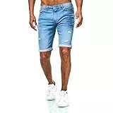 JEEL Herren Kurze Hosen - Slim-Fit Jeans-Shorts - 5-Pocket-Style - Stretch Herren-Shorts - Kurze Hose für Männer - Basic Washed Destroyed - 12-Hellblau - 32W
