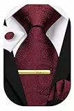 Hi-Tie Krawatten-Set für Herren, Krawatte, Einstecktuch, Hochzeit, formelle Manschettenknöpfe, Krawattenklammer, 4-teiliges Set, 03 - Dunkelrot-Paisleymuster, M