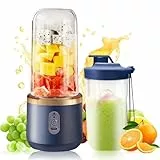 KUWUNG Tragbarer Mixer, 400ML Portable Blender mit Ersatzbecher, USB Wiederaufladbar Mixer Smoothie Maker to go, Standmixer Klein mit 6 Klingen, Mini Standmixer für Milchshakes,Säfte,Smoothies (Blau)