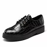 DREAM PAIRS Damen Klassische Oxford Schnürhalbschuhe, komfortabel Businessschuhe für FrauenSchwarz/Kroko SDOX2202W-E Größe 41 (EUR)