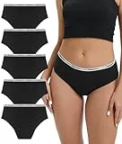 Bobelle Wear Unterhosen Damen Baumwolle, 5er Pack Damen Unterwäsche Bequeme Weiche Slip Frauen Hipster Atmungsaktiv Panties (Schwarz, L)