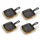 ECHTWERK Servierpfannen Set aus Gusseisen, Quadratische Auflaufform mit Servierbrett, Grillstreifen, Bereits eingebrannt, Für Backöfen, Grill und BBQ geeignet, Ideal zum Servieren, 4tlg
