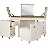 Kare Design Schreibtisch Diva Croco, Weiß, Schminkkombination, Kroko-Optik, 4-teilig, Elegant, Kosmetik, Schmuckaufbewahrung, ausklappbarer Spiegel, Beauty, Schlafzimmer, 80x138x51 cm (H/B/T)