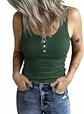 Fessceruna Damen Tops Sexy U-Ausschnitt Tank top Ärmellos Sommer Oberteile Gerippt Camisole mit Knöpfen(Armeegrün, XL)