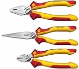 Wiha Zangen Set für Elektriker (38637) 3-tlg. I Universal Kombizange 180mm + Flachrundzange 200mm + Seitenschneider 160mm I Zangenset Elektro VDE