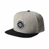 Brixton Pledge, Snapback Hat, Men’s Medium Profile, Adjustable, Flat Wide Brim Hat, Acrylic & Wool Blend, Light Heather Grey/Black, One Size