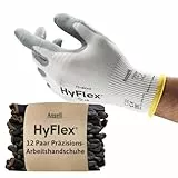 Ansell HyFlex 11-800 Professionelle Arbeitshandschuhe, Rutschfeste Nitril-Beschichtung, Industrie-Schutzhandschuhe für Mechanik, Werkstatt und Montage, Waschbare, Weiß, Größe XL (12 Paar)