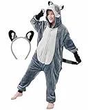 corimori Flauschiges Waschbär-Kostüm für Kinder mit Haarreif | Karneval Fasching Kostüm Onesie für Mädchen, Jungen | Körpergröße 90-110cm