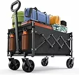 SURFOU Bollerwagen faltbar 160kg belastbar & 120L Volumen | Mit 360° All-Terrain Reifen | Robustes Stahlchassis & Wetterfeste Plane | Ideal für Camping, Strand und Festival (Schwarz)