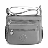 shilanmei Damen-Umhängetasche mit mehreren Fächern – Wasserdichte Nylon-Umhängetasche, Handtasche für Freizeit, leichte Reisetasche, Messenger-Bag für Sport, Wandern und den täglichen Gebrauch (grau)